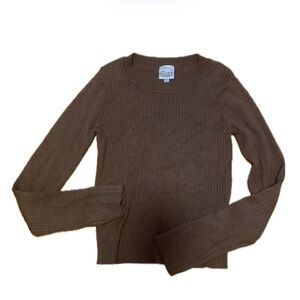 The Slope Brooklyn NY Chocolate Ribbed Knit Crewneck Sweater